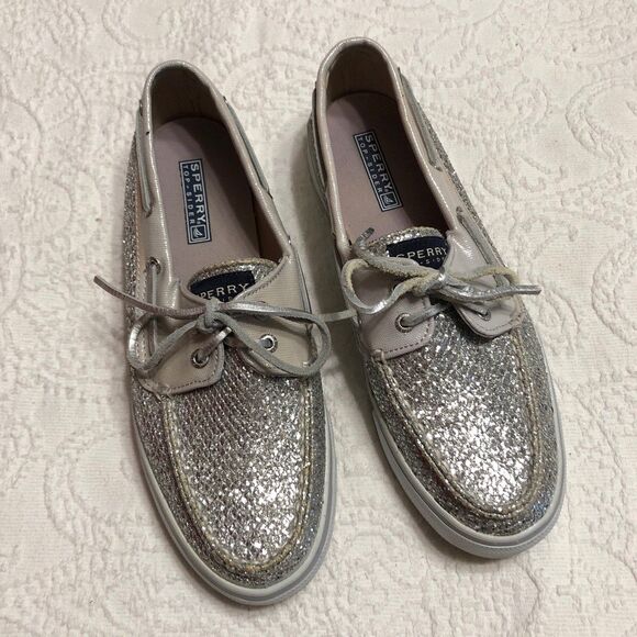 Sperry Top Siders Size 8.5M Womens Embellished Silver Shimmer Loafers - Picture 2 of 11